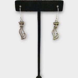 Cut-out Cat Earrings 925 Sterling Silver Ear Wires